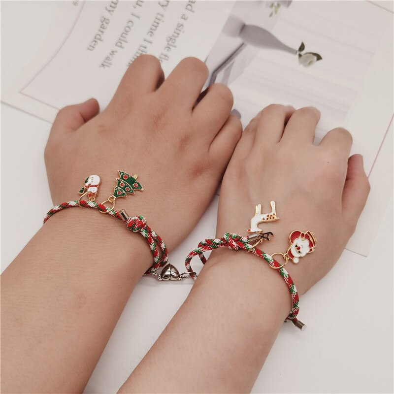 Neue Weihnachten Liebe Magnet Liebe Paar Armband Paar Schneemann Elch Freundin Armband freundschaft armbänder