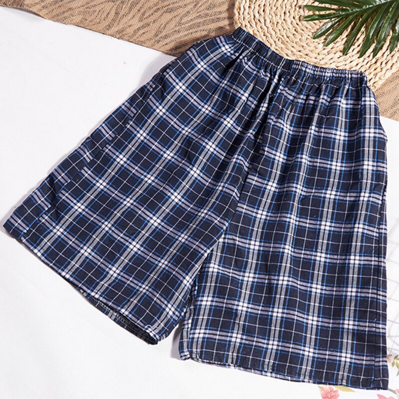 1pcs Men Men's Cotton Shorts Double Gauze Casual Living Pants Beach Pants Cotton Plaid Sleepwear Mens Pajama