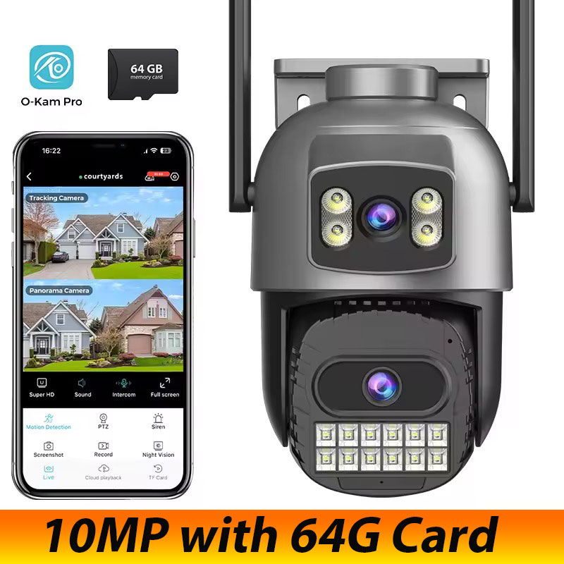 O-Kam Pro-Caméra de surveillance extérieure PTZ WiFi HD 15MP, dispositif de sécurité sans fil, avec suivi automatique et plusieurs écrans, n'aime numérique x10: 1/2 '' / Prise anglaise
