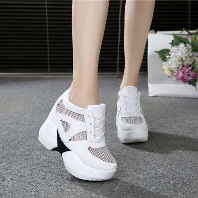 Vrouwen Wandelen Platform Schoenen Hoge Hakken Schoenen Vrouw Wiggen Vrouwen Schoenen Toenemende Sneakers Schoenen Zapatos Mujer SX-10: WHITE / 7