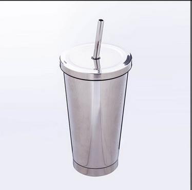 500ml moderne bærbart rustfrit stål krus rejse drikketumbler kaffekop med halm og betræk: Stålfarve