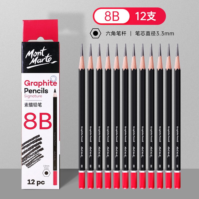 12pc Charcoal Graphite Sketch Pencils 3H 2B 7B 12B Soft Medium Hard Art Painting Wood Drawing Pencil For Artist Kid: 8B