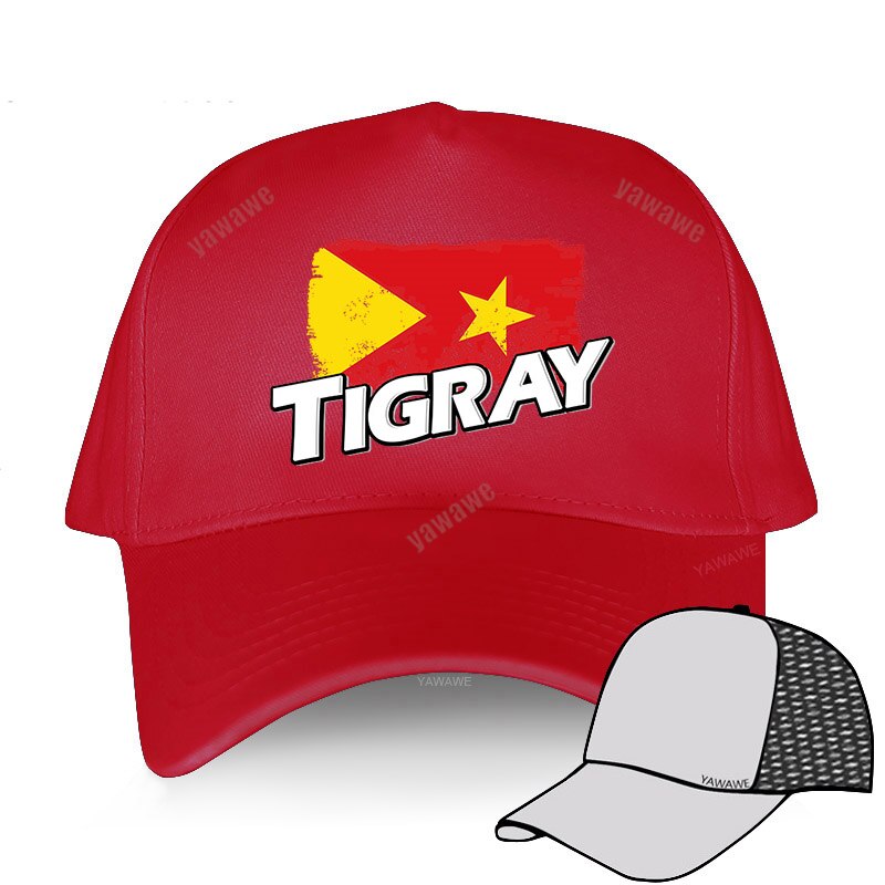 Tigray Region Flag Baseball Cap Hat Mens Black Sun Hip Hop Casual Boys Women Casquette Fish Outdoor Spring Bonnet: red mesh