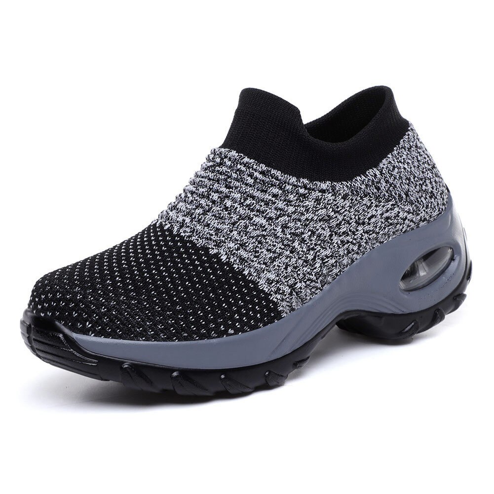 Women Slip On Mesh Walking Shoes Air Cushion Comfortable Platform Working Sneakers ALS88: Gray / 42