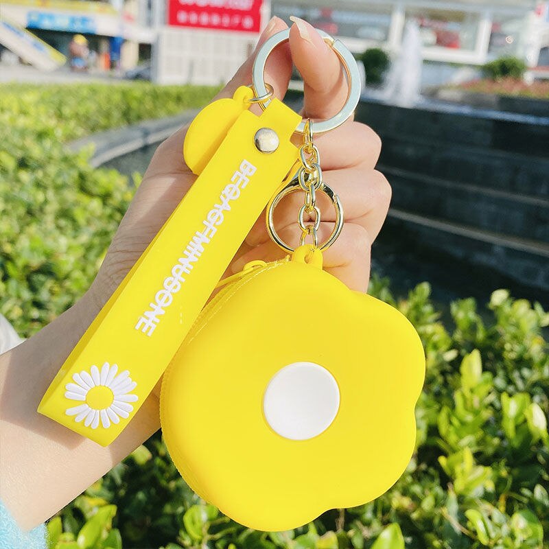 Heart-shaped Coin Purse Mini Silicone Animal Coin Purse Women Key Bag Coin Purse Kids Headset Bag Key Chain Ring: Yellow flower