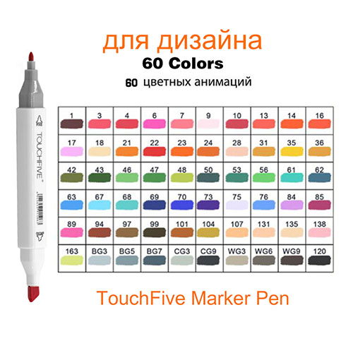 Alcohol Based Markers Touchfive for Drawing Sketch Marker Pen Set Dual tip 10/30/40/60/80/168 Colors Art Marker for School: 60 Colors White