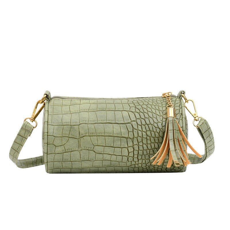Luxury Crocodile pattern Women's Handbags Soft Shoulder Strap Leather Shoulder Bag Mobile Phone Bags Cylindrical Crossbody Bags: Green