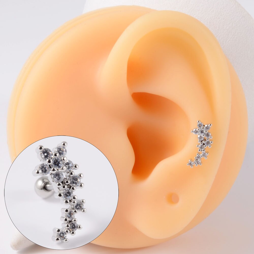 1 pz acciaio inossidabile Cz orecchio Tragus cartilagine orecchini cristallo trasparente fiore lobo elica orecchino bilanciere piercing gioielli per il corpo 20G: Bronzo antico placcato