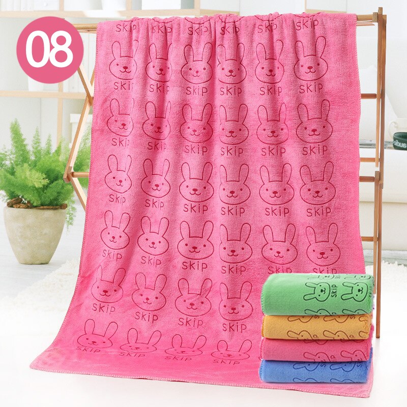 Myk tegneserie kjæledyr hund katt superfin fiber badehåndkle raskt tørr valp absorberende hår vaskeklut super store forsyninger multifunksjon: Rosa kanin / 70 140cm