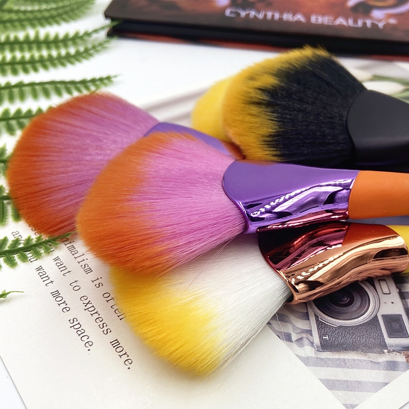 Zzdog 1 stk store makeup børster fluffy vifteformet ansigt kosmetisk skønhedsværktøj metal håndtag pudder fjern børste