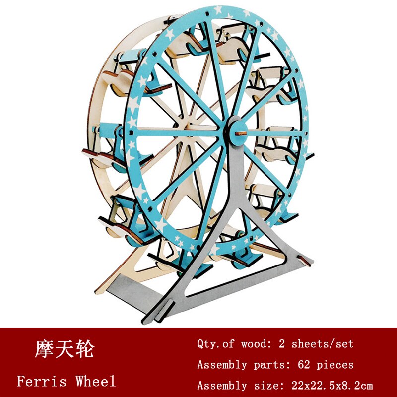 Grande roue 3D Puzzle en bois découpe Laser en bois assemblé jouet bricolage à la main Institution bâtiment jouets pour enfants enfants: Ferris Wheel