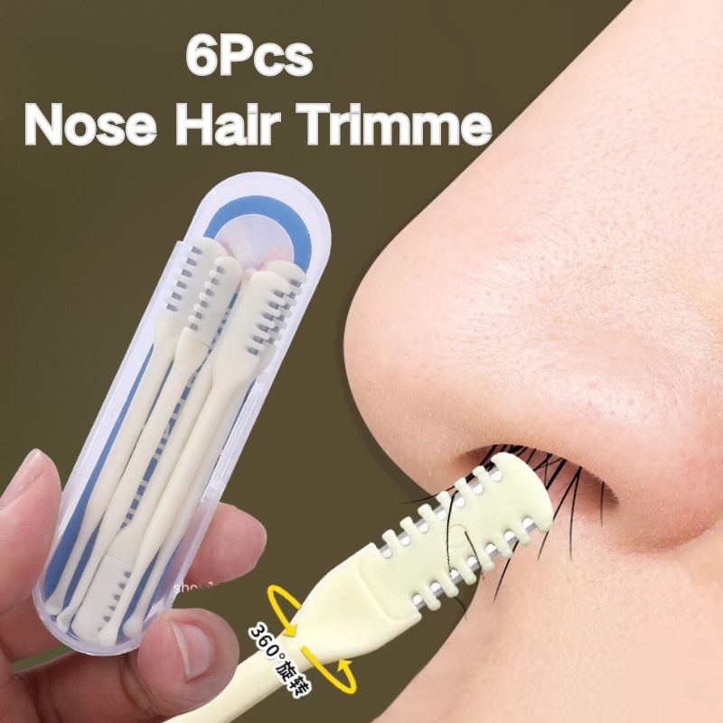 6pcs Double-ended Neus Mes Handleiding Neus Tondeuse Draagbare Oor Scoop Haar Schraper Scheren Neus Haar neus Trimmer Mannen
