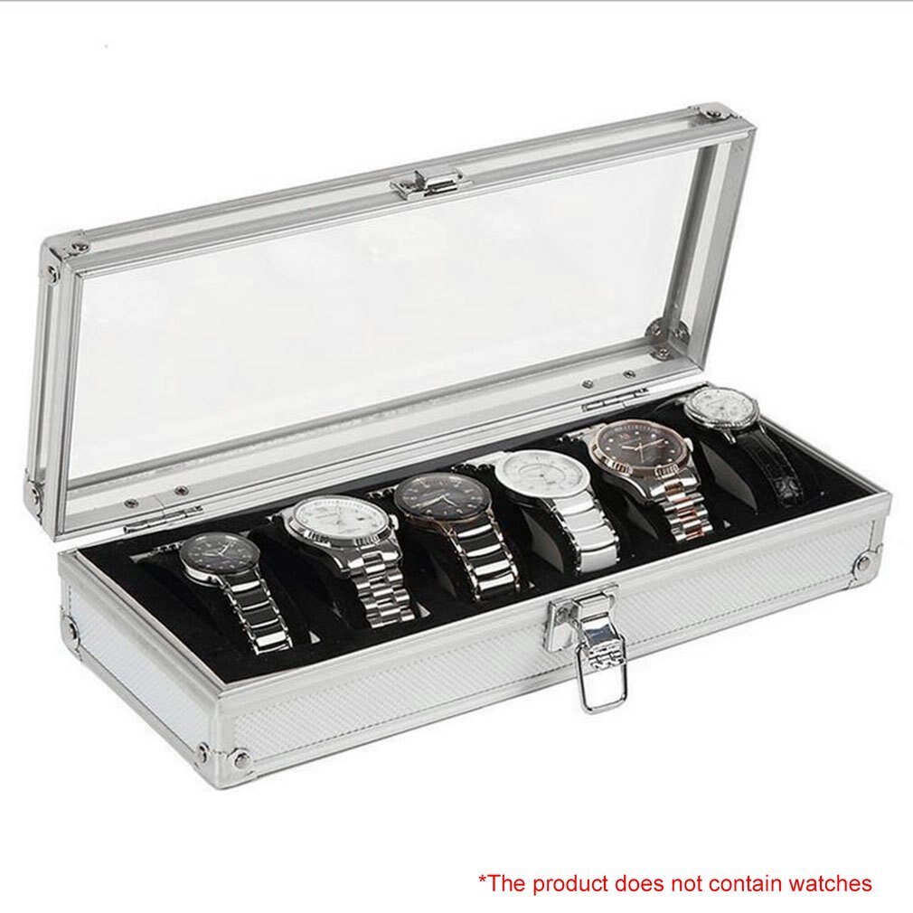 6 Grid Insert Slots Sieraden Horloges Toon Storage Box Case Aluminium Horloge Doos Sieraden Decoratie Organizer