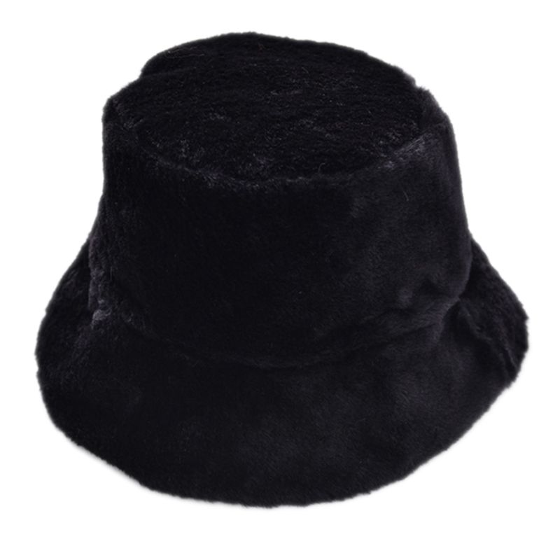 Kvinder piger vinter fortykket fluffy plys cap almindelig ensfarvet bred skygge solbeskyttelse pakke udendørs fisker hat: Bk