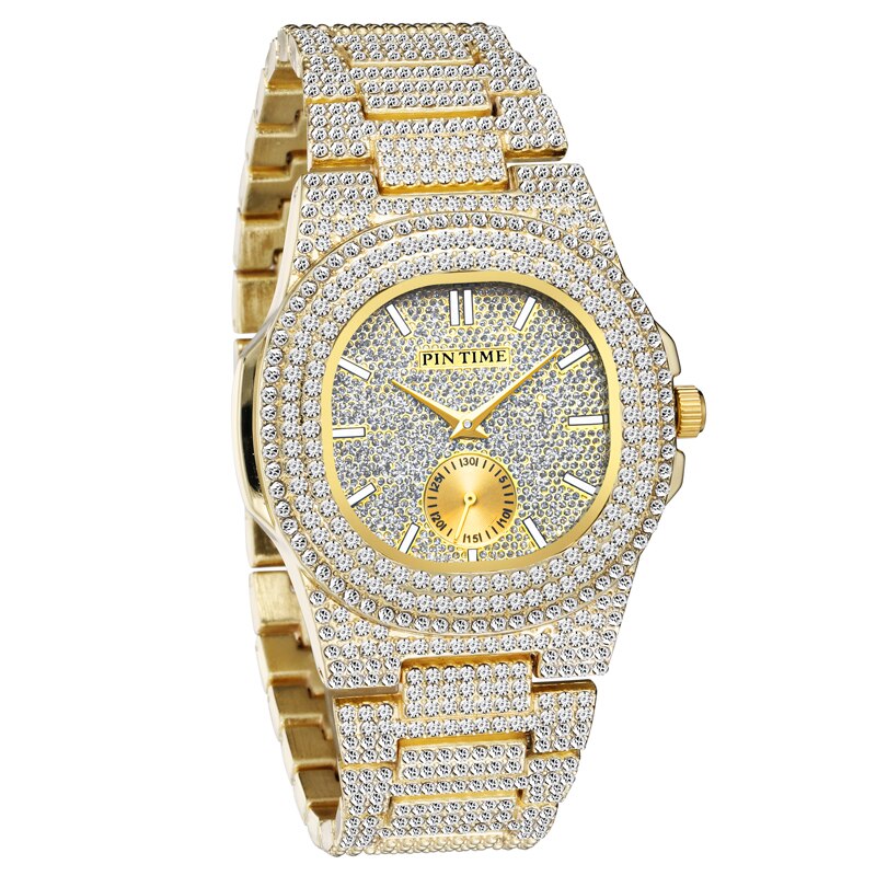 Fashon Iced Out Watch Men Diamond Hip Hop Mens Watches Top Brand Luxury Steel Gold Men Clock Montre Homme Reloj Hombre Relogio
