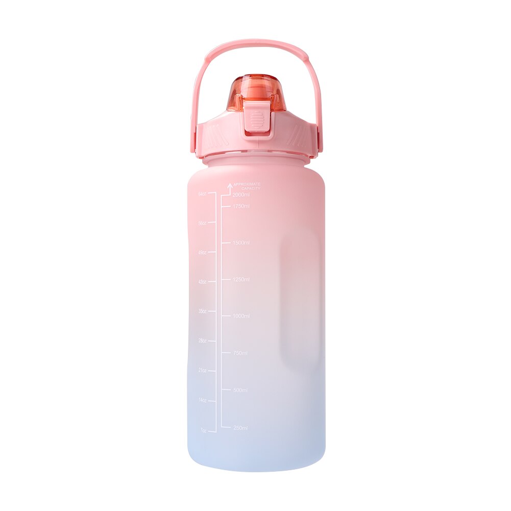 2L Water Fles Stro Cup Tijd Marker Outdoor Sport Drinken Fitness Waterfles Outdoor Sport Student Paar Cup Water Bottl: Pink