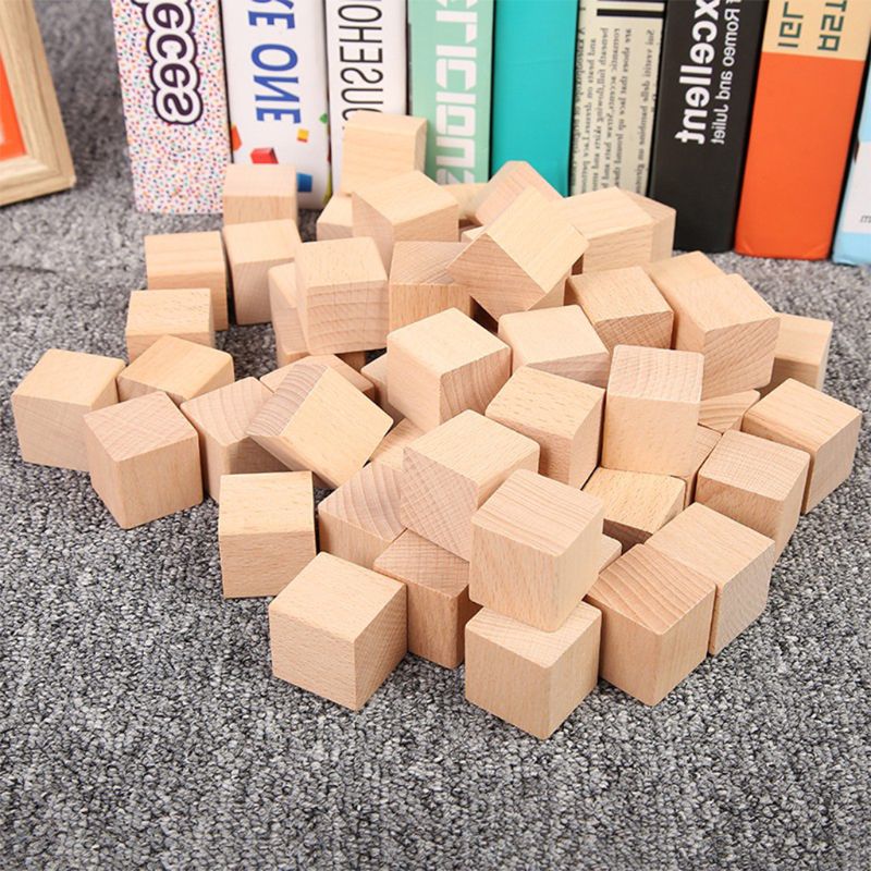 Wooden Cubes Natural Unfinished Craft Wood Blocks for Baby Shower Pack of 20 Y4UD