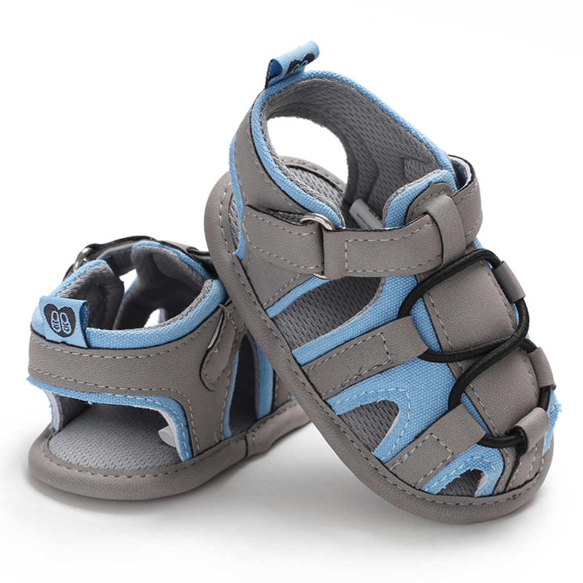 Mærke sommer toddler nyfødt baby dreng sandaler bløde vandresko patchwork hule prewalker sandaler 0-18m us: Grå / 7-12 måneder