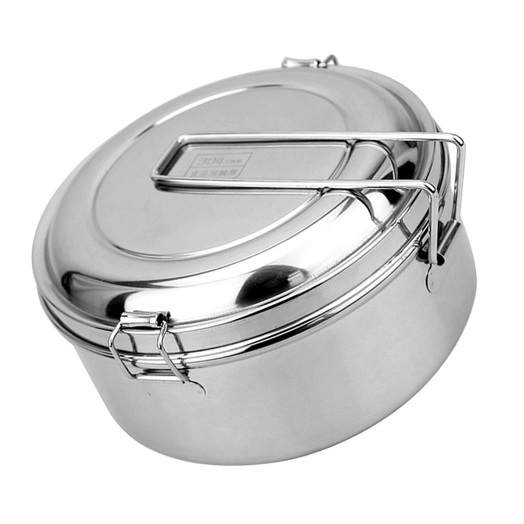 Metal lunch box, stainless steel round lunch box for camping, hiking, hunting,