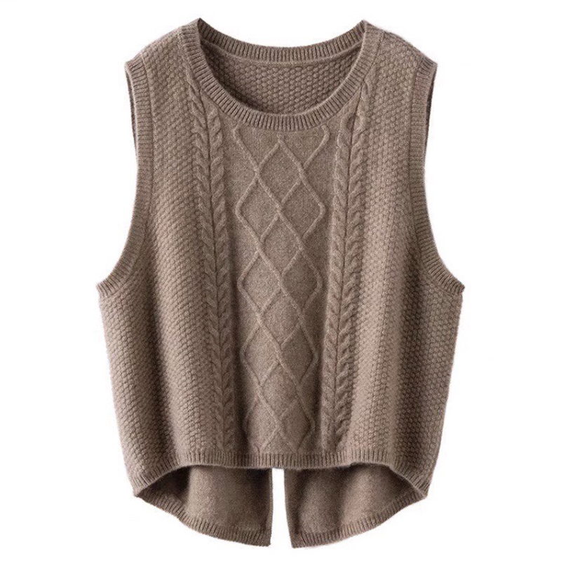 100%  merino ren uld strikket vest efterårs- og vinterjakke løs hvid sweater ærmeløs varm jakke dmr 176: Xl / Kamel