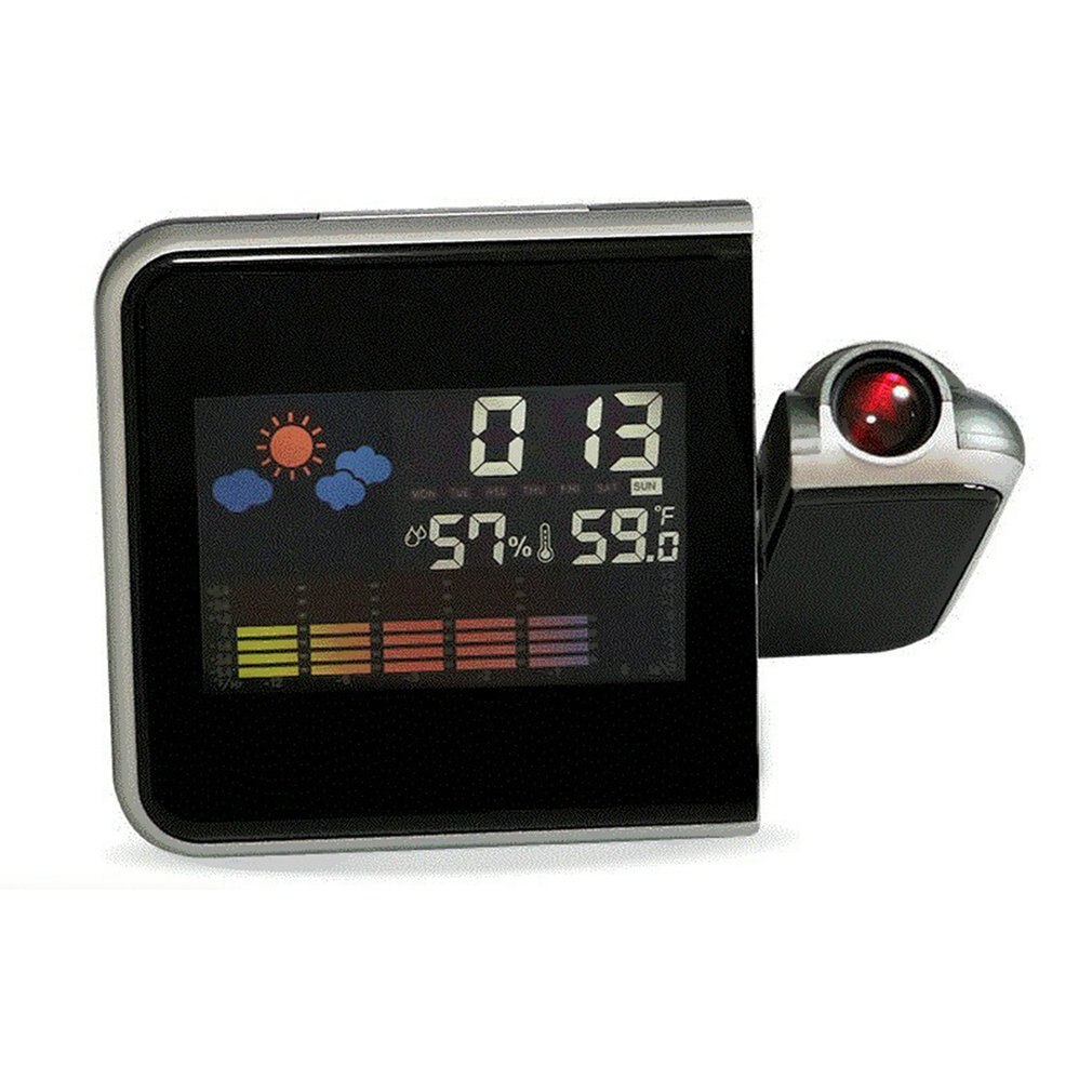 Kleurrijke Led Digitale Projectie Wekker Temperatuur Thermometer Hygrometer Desk Tijd Projector Kalender Speelgoed: Black