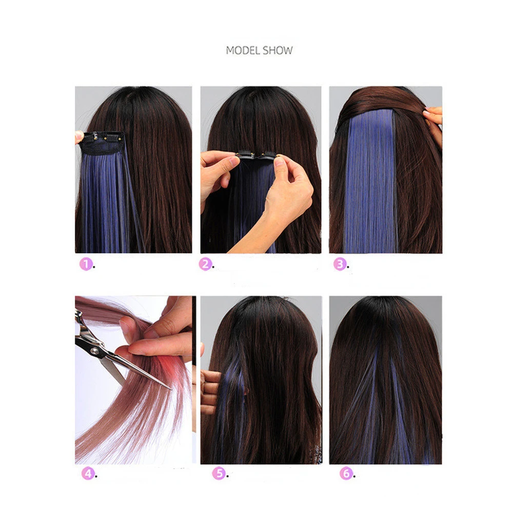 60cm postizo horquilla extensión de cabello Clip en postizo largo recto colgante oreja peluca Clip extensiones de cabello sintético Accesorios