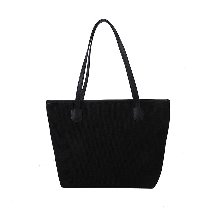 Women's Canvas Bag Korean Style Trendy Versatile Large Capacity Handbag Leisure Artistic Student Shoulder Tote Bag: Black