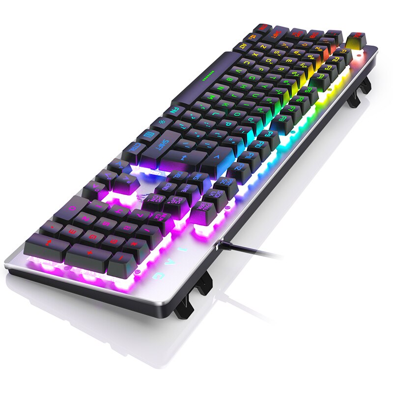 Metal Panel Mechanical Feel Gaming Keyboard USB Wired Voice Control Rainbow Backlit Keyboard for Desktop Computer Laptop Gamer