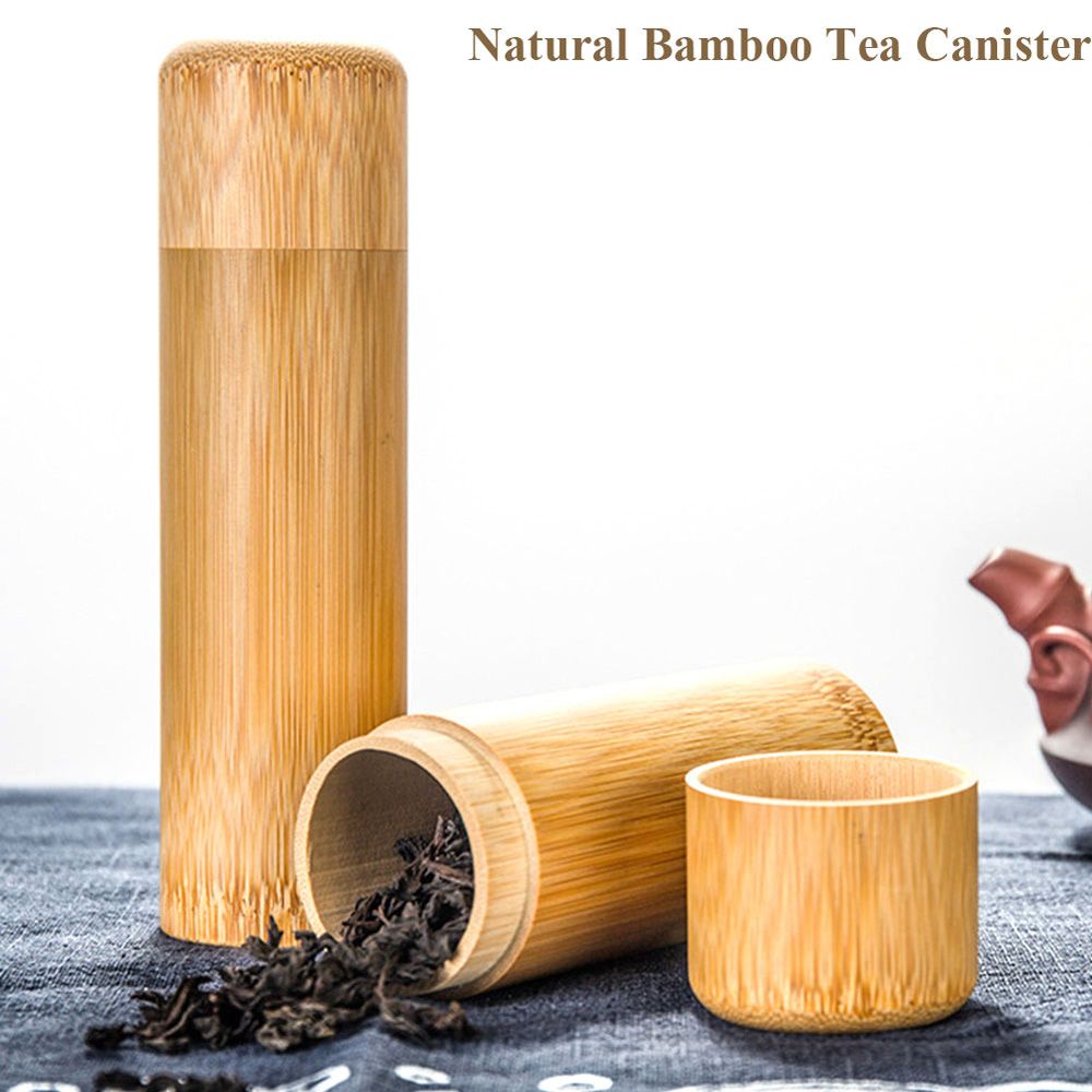 Eco-friendly Round Bottle With Lid Bamboo Holder Tea Canister Organizer Container Storage Box