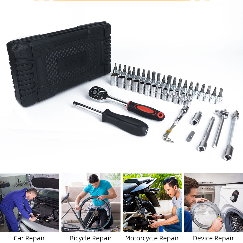 46 PCs Set Wrench Hand Tool Set Car Repair Tool Kit Set Home Mechanical Tools Ratchet Torque Wrench Socket Garage Tools Box Set