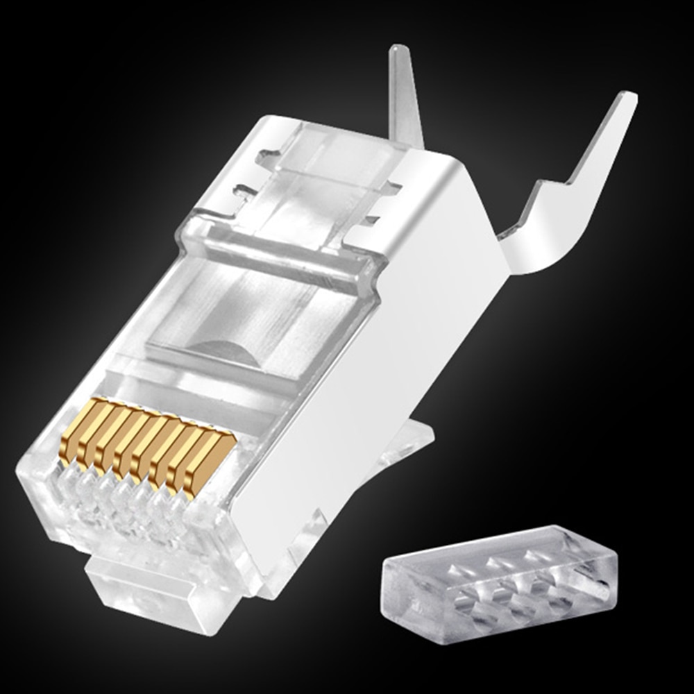 RJ45 Connector Network Cable Connector 1/10pcs Cat6a Cat7 RJ45 plug shielded FTP 8P8C Network Crimp Connectors
