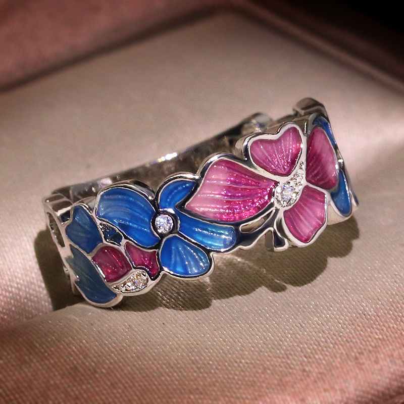 Mode Bloem Ringen voor Vrouwen Zirconia Ring Partij Sieraden Emaille ring sieraden