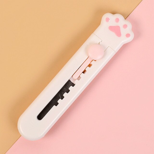 Mini cuchillo de conejo Kawaii, utensilio portátil, cortador de papel, papelería de oficina, abridor de sobre con pata de gatito: A-White