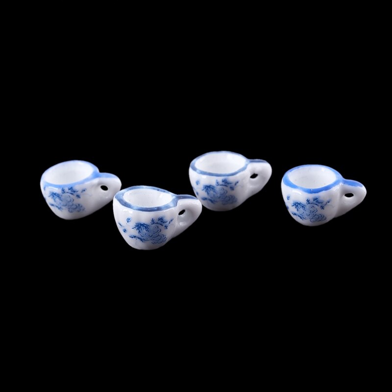 Dollhouse Miniature Tea Set, Ceramic, Blue & White, 17 pcs