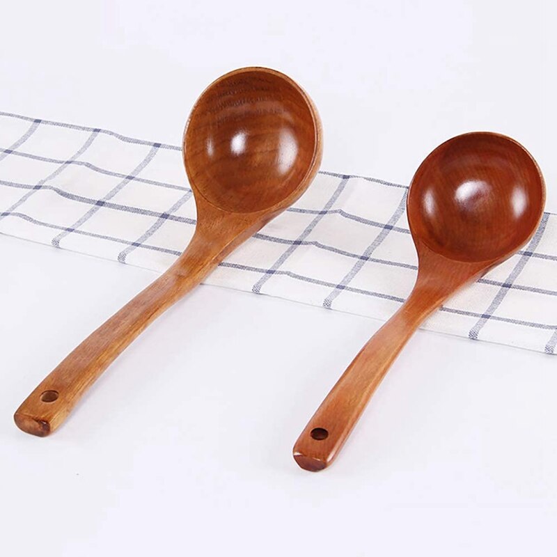 Japanese Solid Wood Soup Ladle Long Handle Pot Spoon Kitchen Cooking Utensil