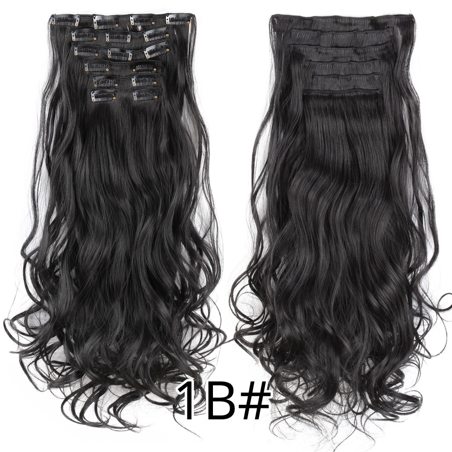 Leeons 16 clip in hair extensions hårtilbehør langt krøllet hår extension clip syntetisk varmebestandig fiber ombre farve: 1b