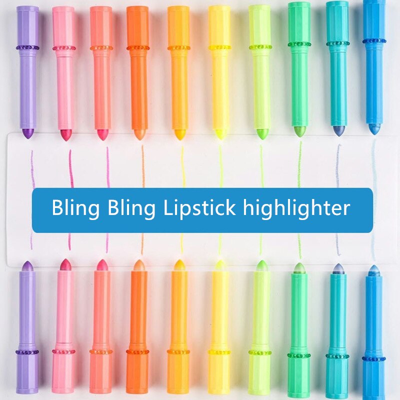 10 stks/partij Mini Lipstick markeerstift Fluorescerende kleur markeerstift set Candy gel hoogtepunt Briefpapier Kantoor schoolbenodigdheden F607