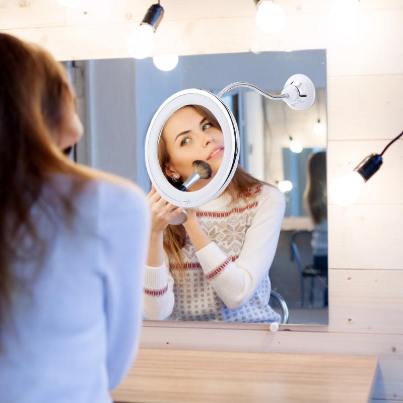 10X Vergroting Make-Up Spiegel Vouwen Verstelbare Vergrootglas Spiegel Sterke Zuignappen Met Led Natuurlijke Licht