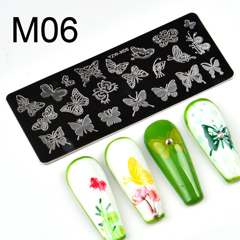 1pc rektangulära nagelstämplingsmallar blomma kärleksdjur 10 x 4cm bildplattor i rostfritt stål polish manikyr stencil: M06