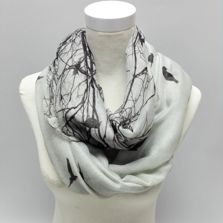 Visuele Assen Mode Herfst Dier Patroon Infinity Sjaal Abstracte Vogels Op Boom Ring Loop Sjaals Voor Vrouwen/dames: Grijs