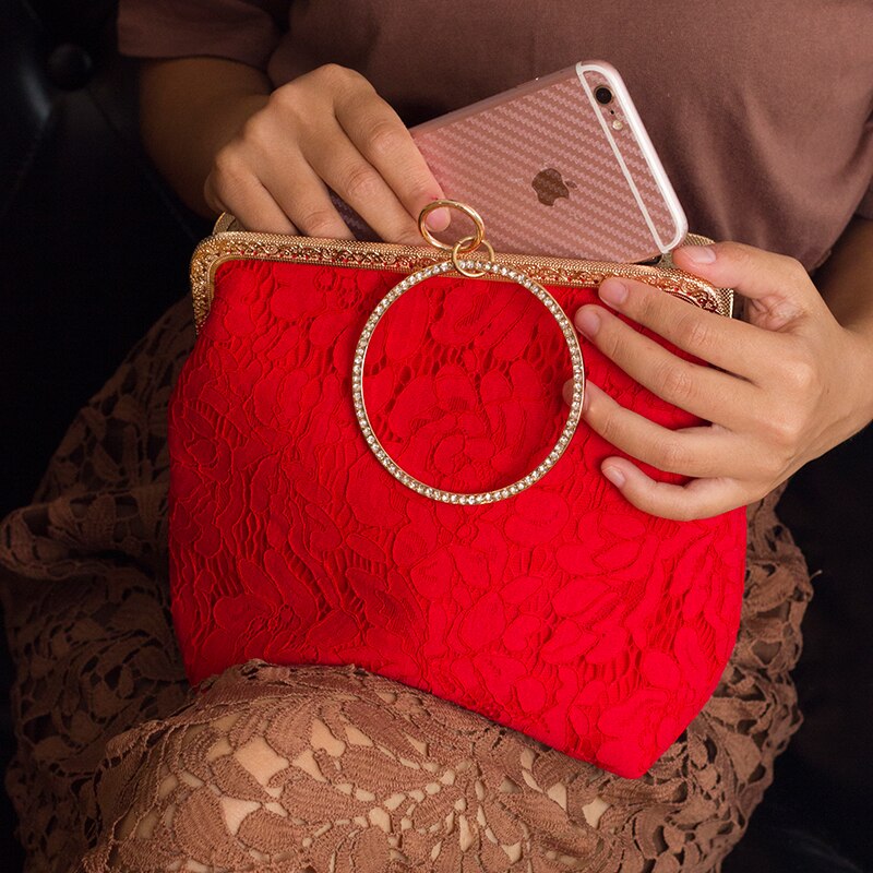 Angelatracy – pochette de mariage rouge en dentelle pour femmes, sac à main de soirée brodé pour fête de mariage