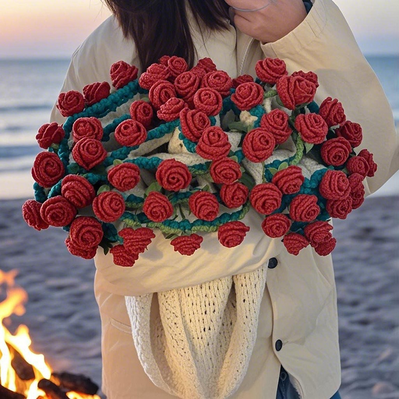 Rosebukett-teppe diy-materialepakke håndlaget blomsterbukett bursdag sammenleggbare kastetepper