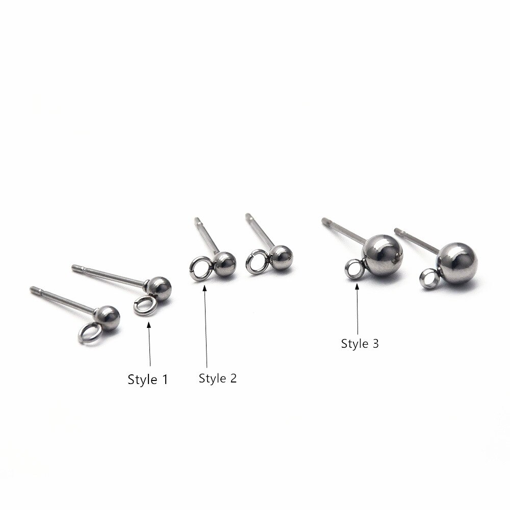 20Pcs/Lot 316 Stainless Steel 3mm Round Ball Stud Earrings Post With Loop For DIY Jewelry Making Finding