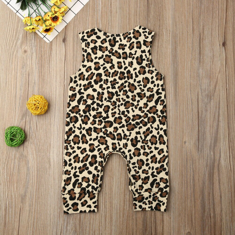 0-24M Infant Kids Boys Girls Rompers Sleeveless Cotton Leopard Print Jumpsuits Clothes Outfits