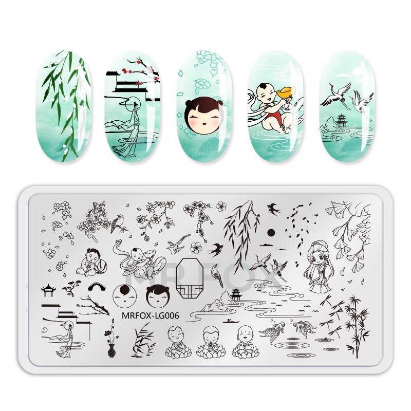 Placas de estampación de uñas de estilo chino Flame Lucky Clould imagen plantilla para decoración de uñas sello Acero inoxidable Nail Art Print Tools