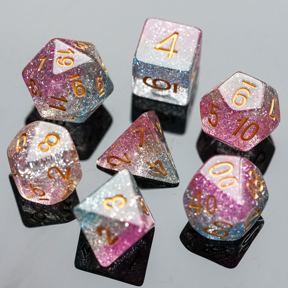 7 stk/sett dnd terning 3 lag glitter d & d terning  d4 d6 d8 d10 d% d12 d20 polyhedral spill terning sett for bordspill mtg rpg