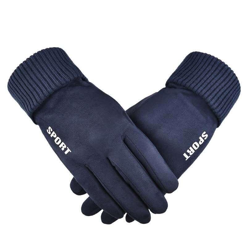 Winter Men's Suede Gloves Windproof and Warm Plus Fleece Thickening Riding and Driving Motorcycle Cold-Proof Touch Screen Gloves