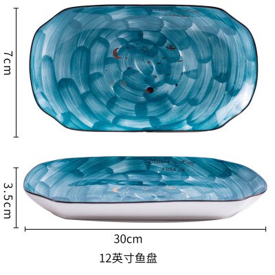 1 Pcs Sterrenhemel Gouden Keramische Plaat Huishouden Schotel Saus Rijst Kommen Soep Noedels Diner Plaat Steak Westerse Voedsel servies: 12 Inch long Plate