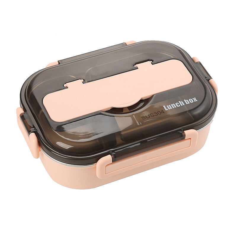 Insulated Lunch Box Kitchen Food Container Compartment Leakproof Stainless Steel Lunch Container With Spoons Chopsticks: Pink / 3