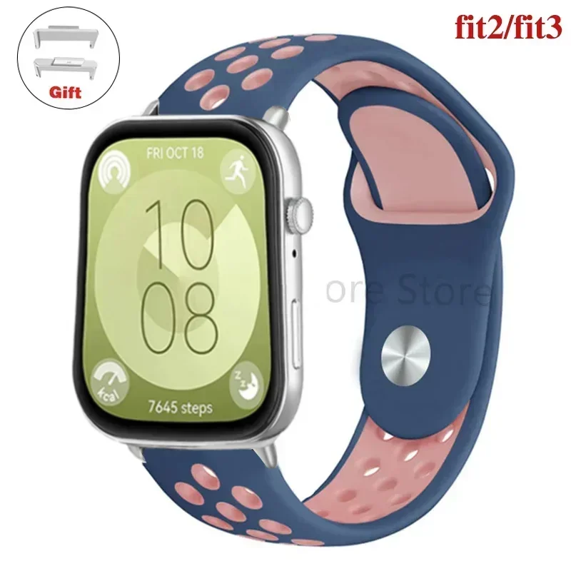 Sportband voor Huawei Watch FIT 3-band Siliconen waterdichte smartwatch ademende riem voor Huawei Watch fit 2 correas Horlogebanden: Rose groen